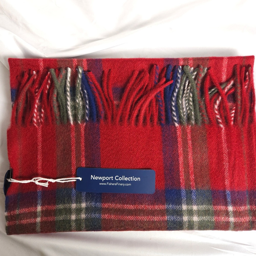 NWT Fisher's Finery Red‎ Plaid 100% Cashmere Scarf Newport Collection